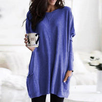 Luisa | Damen Oversized Langarm-Tunika Pullover mit Taschen – Blau