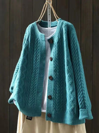 Johanna | Damen Oversized Zopfmuster-Cardigan mit Knopfleiste – Blau