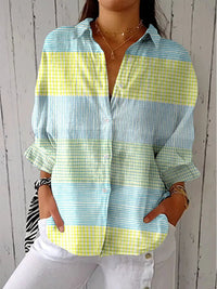 Greta | Damen Pastellgitter-Bluse mit V-Ausschnitt und Knopfleiste – Mehrfarbig
