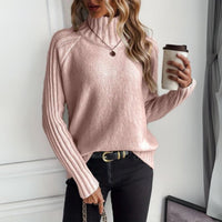 Lena | Damen Rollkragen Strickpullover mit Rippärmeln Locker Weich – Rosa