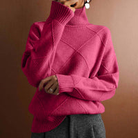 Greta | Damen Rollkragenpullover mit Rautenmuster Lässiger Strickpullover – Rosa