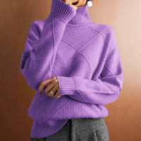 Greta | Damen Rollkragenpullover mit Rautenmuster Lässiger Strickpullover – Helllila