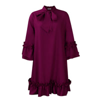 Annika | Damen Rüschen-Tunika-Minikleid mit Schleifenkragen – Purpur