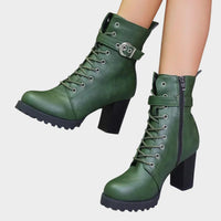 Katharina | Damen Schnürer-Ankle-Boots mit Blockabsatz und Schnalle – Grün