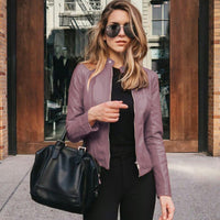 Sophie | Damen Slim-Fit Kunstleder Bikerjacke mit Reißverschluss – Lila