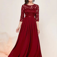 Katharina | Damen Spitzen Chiffon Abendkleid Elegant Formal Dress Maxi – Rot