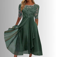 Charlotte | Damen Spitzen Midi Abendkleid Chiffon Formelles Kleid mit Halbarm – Grün