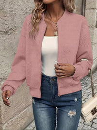 Annika | Damen Steppjacke leichte Zip-Up Bomberjacke strukturierter Stoff – Rosa