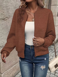 Annika | Damen Steppjacke leichte Zip-Up Bomberjacke strukturierter Stoff – Dunkelbraun