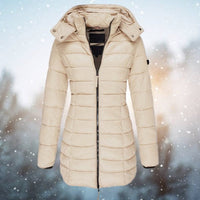 Emilia | Damen Steppjacke mit Kapuze tailliert warm gefüttert – Khaki