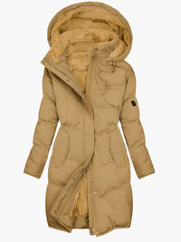 Damen Steppjacke mit Plüsch-Kapuze und Reißverschluss – Gelb