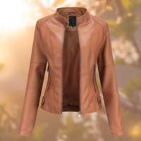 Damen stylische Bikerjacke | Abend – Hellbraun