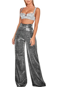 Damen stylische Glitzerhose | Baggy – Schwarz