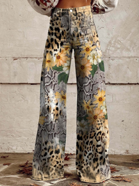 Damen stylische Jeanshose mit weitem Bein | Baggy – Leoparden