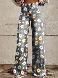 Damen stylische Jeanshose mit weitem Bein | Baggy – Weiß