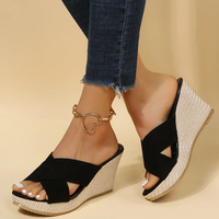 Damen stylische Keil-Sommersandalen | Bequeme – Schwarz