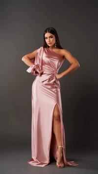 Damen stylisches One-Shoulder-Kleid für Hochzeitsgäste | Maxi – Rosa