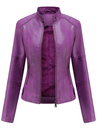 Annika | Damen Taillierte Kunstleder Biker Jacke Reißverschluss – Lila