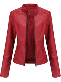 Annika | Damen Taillierte Kunstleder Biker Jacke Reißverschluss – Rot