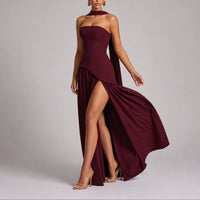 Charlotte | Damen Trägerloses Maxi-Kleid mit Schal Hochzeitskleid Gast Abendkleid – Rot
