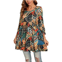 Leonie | Damen Tunika mit buntem Mandala-Druck und 3/4-Ärmeln – A5