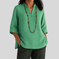 Leonie | Damen V-Ausschnitt Relaxed-Fit 3/4-Arm Tunika – Grün