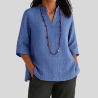 Leonie | Damen V-Ausschnitt Relaxed-Fit 3/4-Arm Tunika – Blau