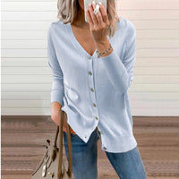 Amelie | Damen V-Ausschnitt Strickjacke Langarm Cardigan mit Knöpfen – Himmelblau