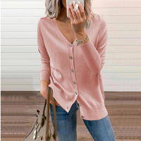 Amelie | Damen V-Ausschnitt Strickjacke Langarm Cardigan mit Knöpfen – Rosa