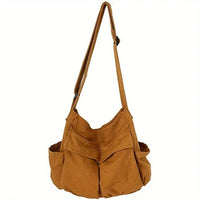 Emilia | Damen Vintage Canvas Tote Bag große Schultertasche mit Seitentaschen – Khaki