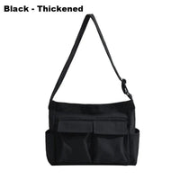 Emilia | Damen Vintage Canvas Tote Bag große Schultertasche mit Seitentaschen – Schwarz-Verdickt