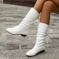 Marie | Damen Wadenhohe Schnür-Ankle-Boots mit Blockabsatz aus Kunstleder – Weiß