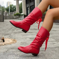 Marie | Damen Wadenhohe Schnür-Ankle-Boots mit Blockabsatz aus Kunstleder – Rot