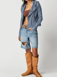 Damen stylische Waffel-Kapuzenjacke | Leichte – Blau