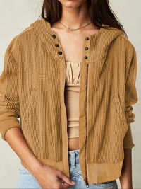 Damen stylische Waffel-Kapuzenjacke | Leichte – Sand