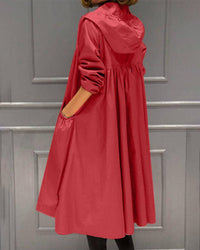 Charlotte | Damen Wasserabweisender Langer Kapuzen-Trenchcoat aus Polyester – Rot