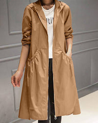 Charlotte | Damen Wasserabweisender Langer Kapuzen-Trenchcoat aus Polyester – Braun