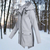 Emilia | Damen Wasserdichte Kapuzen-Regenjacke mit Reißverschluss Taschen – Grau
