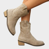 Elisabeth | Damen Western Cowboy Ankle Boots Stiefeletten mit Steppdetails – Grau