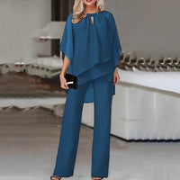 Mia | Damen Wide-Leg-Hose Zweiteiler Chiffon Lagenlook Hosenset – Saphirblau