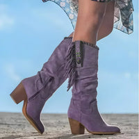 Frieda | Damen Wildleder Fransen Western Cowboy Stiefel – Lila
