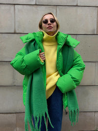 Damen-Winterjacke mit Kapuze und Reißverschluss vorne – Hellgrün