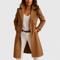 Frieda | Damen Women Coat Eleganter Langer Mantel mit Knopfleiste – Camel