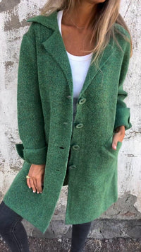 Nora | Damen Women Coat Lässiger Langer Mantel mit Revers und Knöpfen – Grün