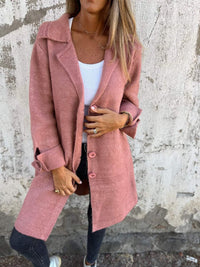 Nora | Damen Women Coat Lässiger Langer Mantel mit Revers und Knöpfen – Rosa
