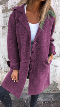 Nora | Damen Women Coat Lässiger Langer Mantel mit Revers und Knöpfen – Lila