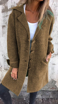 Nora | Damen Women Coat Lässiger Langer Mantel mit Revers und Knöpfen – Braun