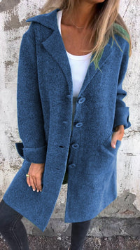 Nora | Damen Women Coat Lässiger Langer Mantel mit Revers und Knöpfen – Blau