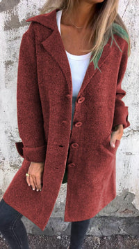 Nora | Damen Women Coat Lässiger Langer Mantel mit Revers und Knöpfen – Rot