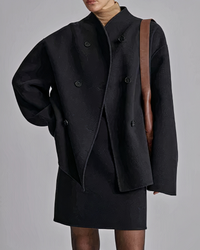 Damen zeitloser Doppelreiher-Mantel | Herbst – Schwarz